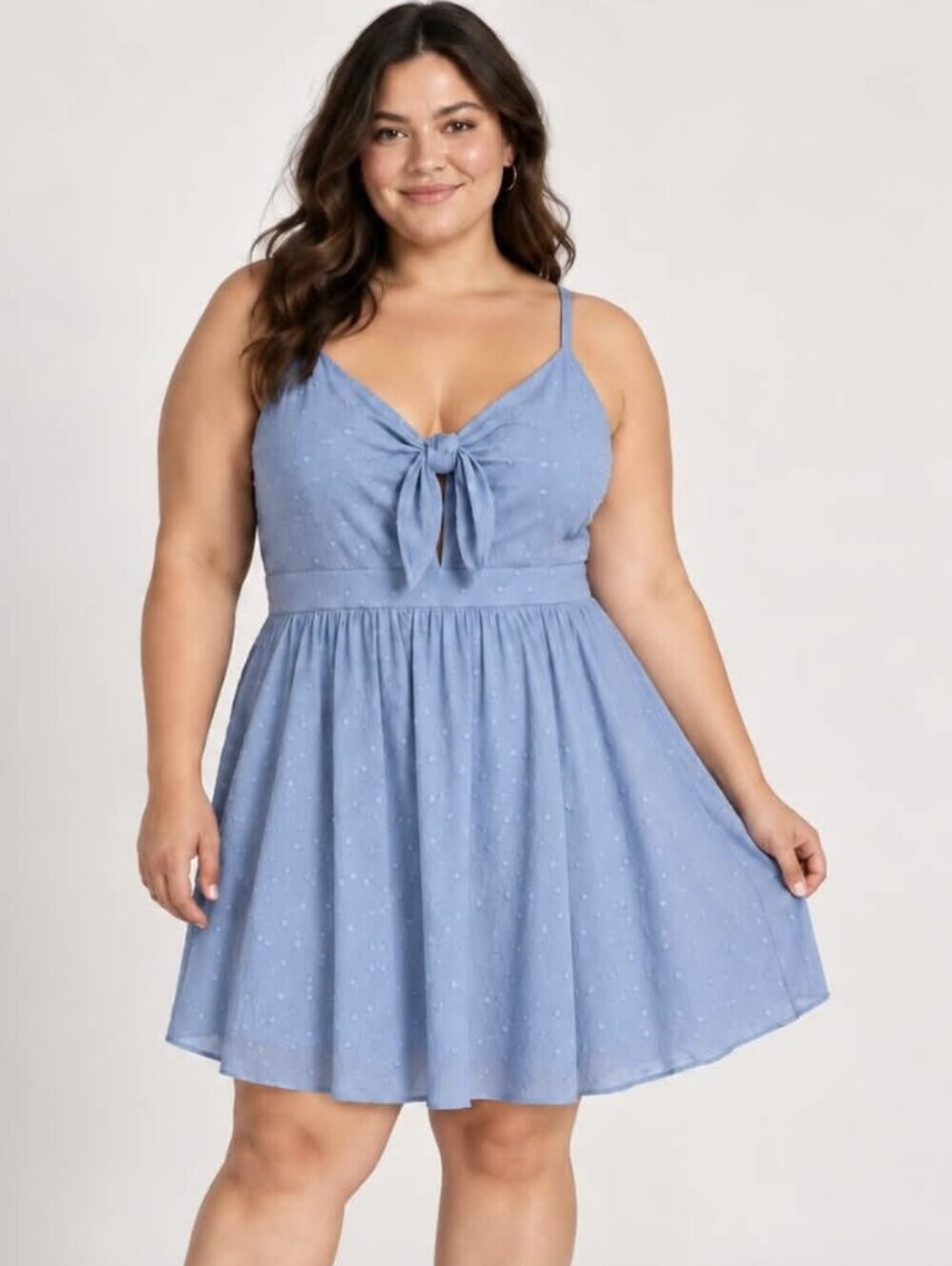 Torrid Mini Embroidered Challis Tie Front Skater Dress Blue